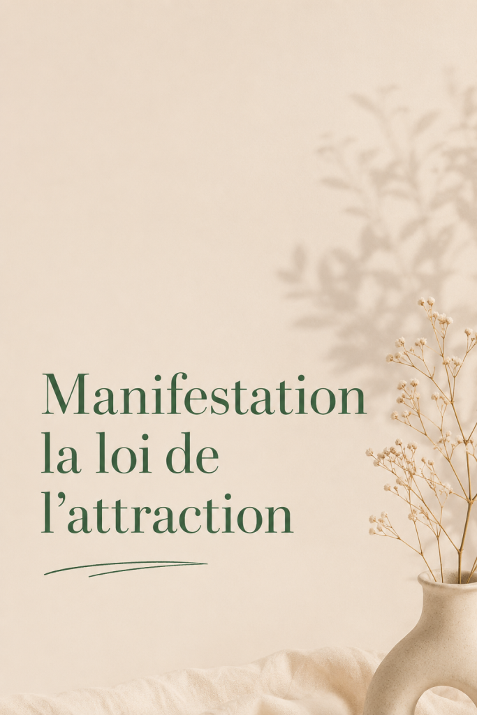 Illustration représentant la manifestation de la loi de l’attraction, avec des éléments symboliques comme des rêves et des aspirations.
