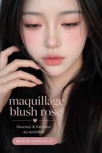 Un visage maquillé avec un blush rose lumineux et frais, parfait pour une touche naturelle.