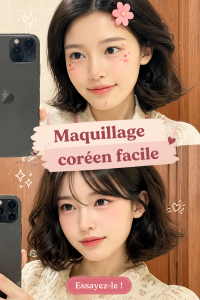 Un modèle portant un maquillage coréen léger avec un teint lumineux et des lèvres douces.