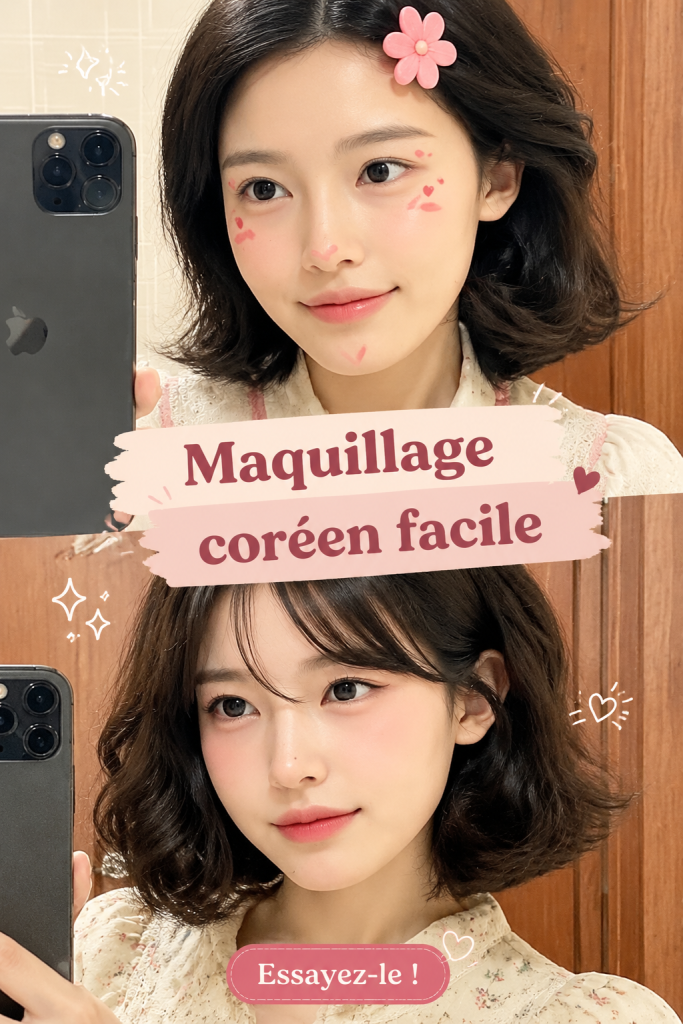 Un modèle portant un maquillage coréen léger avec un teint lumineux et des lèvres douces.