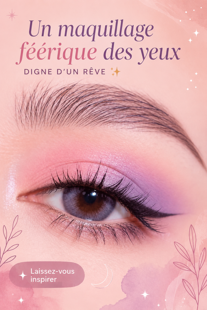 Un look de maquillage féerique avec des couleurs pastels et des paillettes qui évoque un univers magique.