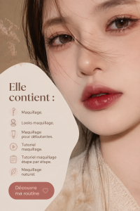 Une美しいяЯ用に仕上げられているメイクアップキット, avec des produits naturels pour un look frais.