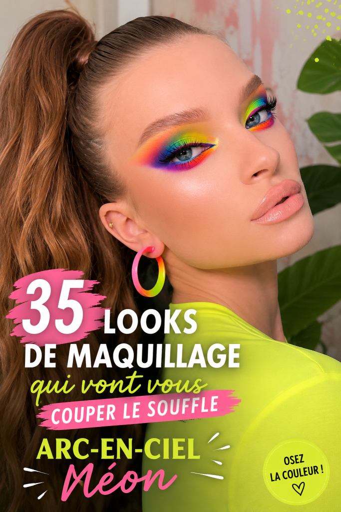 Un maquillage néon vibrante avec des couleurs éclatantes et audacieuses.