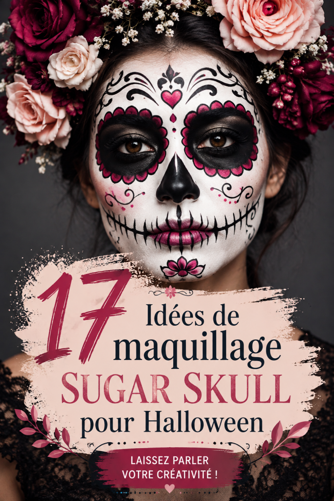 Un maquillage artistique de tête de mort coloré pour Halloween