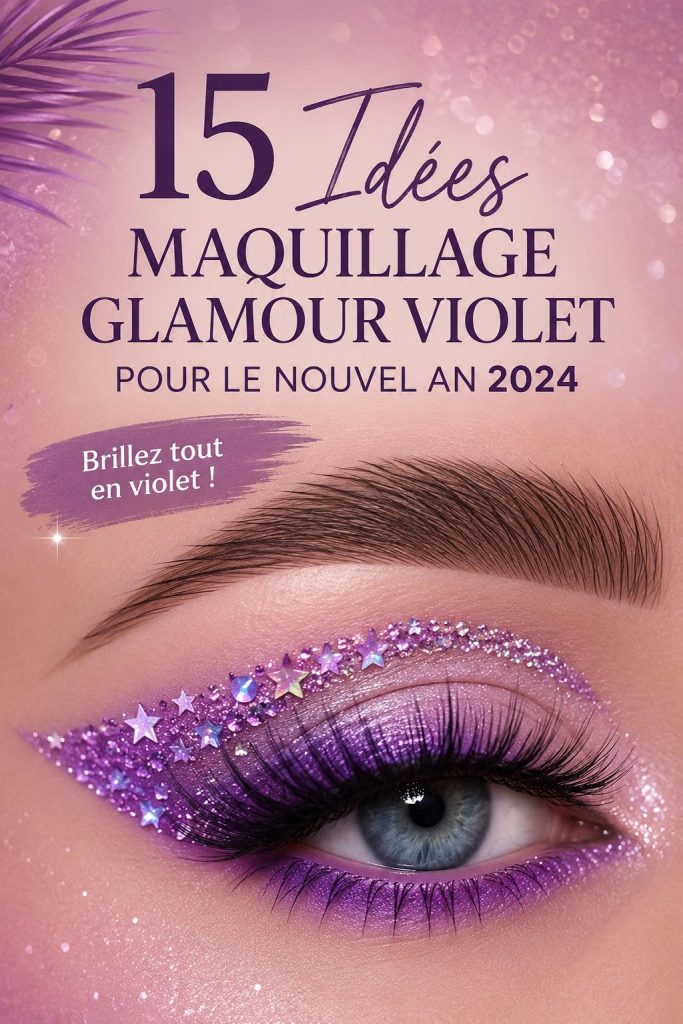 Maquillage violet glamour pour le Nouvel An 2024