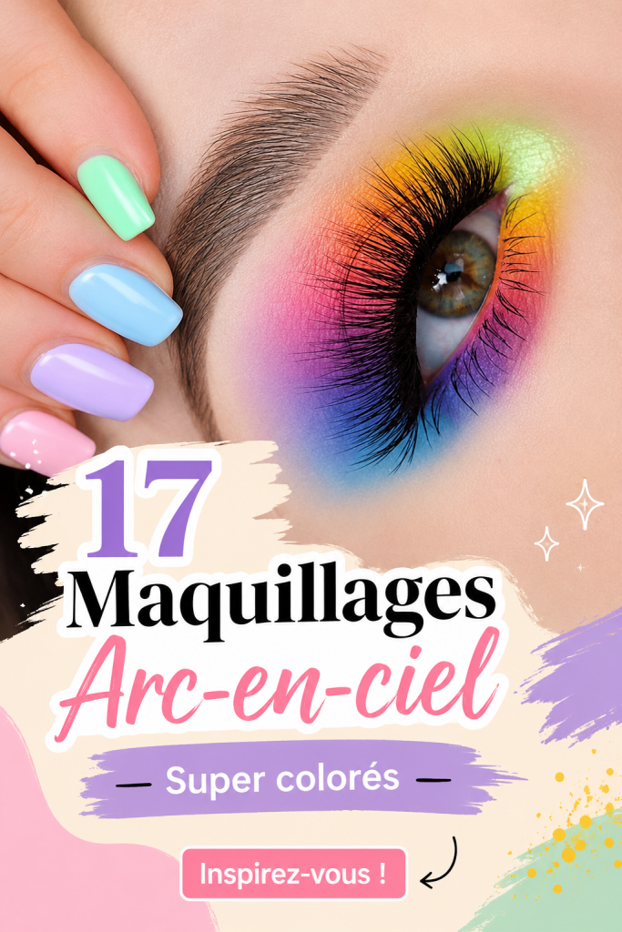 Maquillage arc-en-ciel avec des couleurs vibrantes sur un modèle