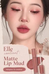 Un tube de Matte Lip Mud avec des lèvres maquillées en arrière-plan.