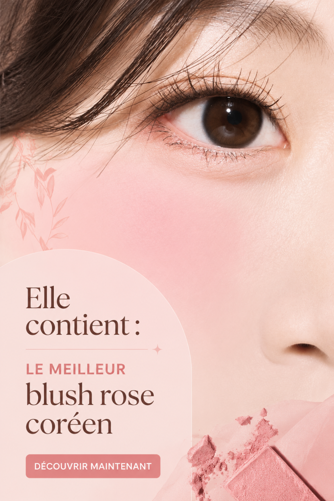 Sélection de blushs coréens en rose sur une table de maquillage