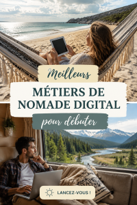 Une femme travaillant sur son ordinateur portable à la plage, incarnant la vie de nomade numérique.