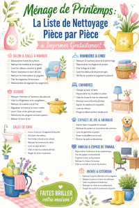 Femme souriante faisant le ménage au printemps dans sa maison lumineuse.