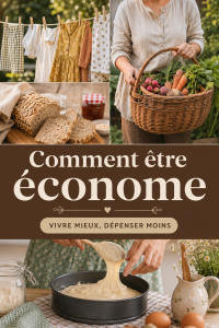 Une femme heureuse dans sa cuisine, organisant des objets pour un mode de vie frugal.