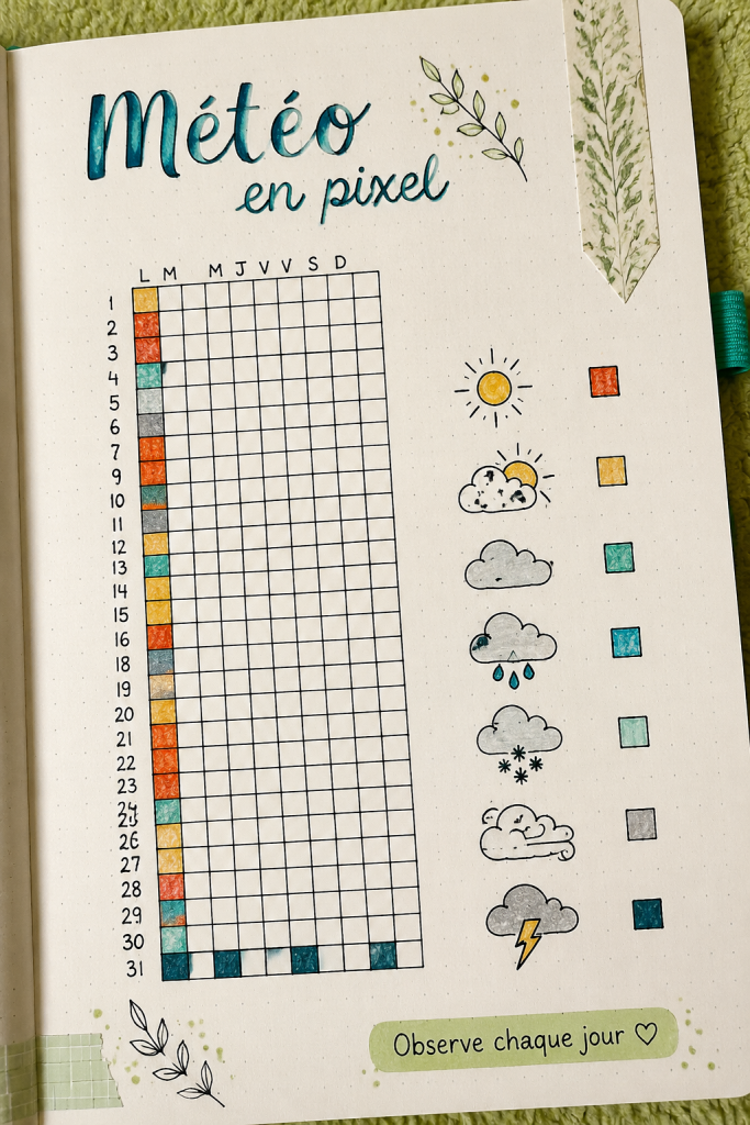 Un graphique coloré en pixel représentant la météo, illustrant une approche ludique des prévisions.