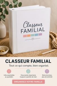 Classeur familial organisé sur un bureau, symbolisant une gestion efficace des documents