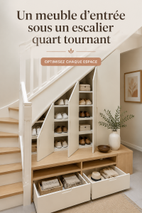 Aménagement d'un meuble d'entrée élégant sous un escalier moderne