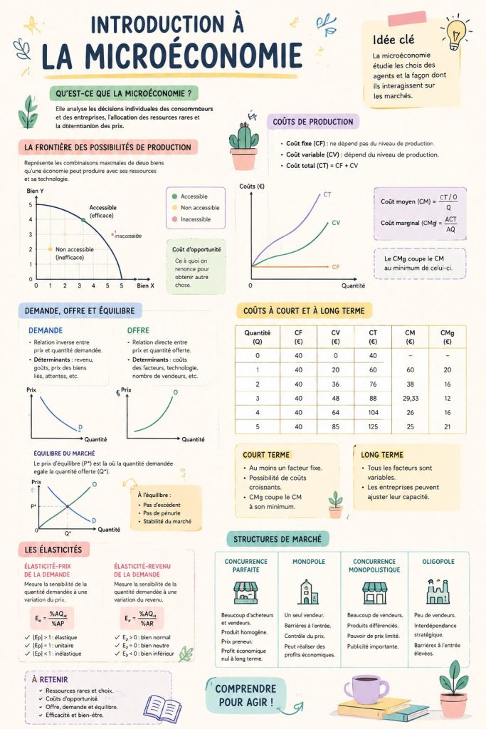 Illustration d'une femme réfléchissant à la microéconomie et aux finances personnelles.