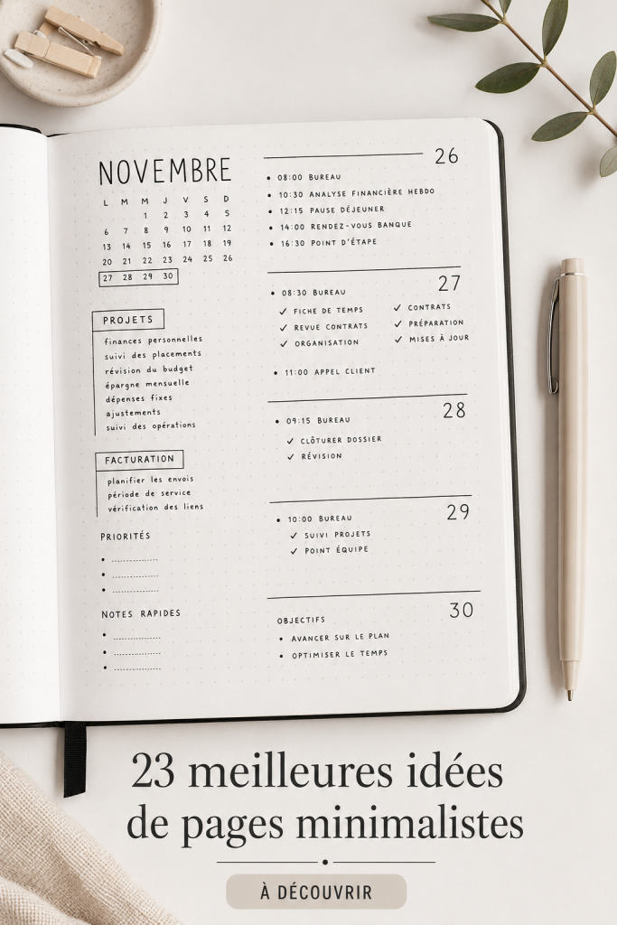 Mise en page minimaliste avec des éléments de décoration simple.