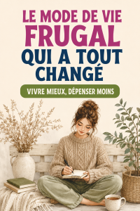 Une femme souriante appréciant une table frugale avec des mets simples et sains, représentant un mode de vie frugal.