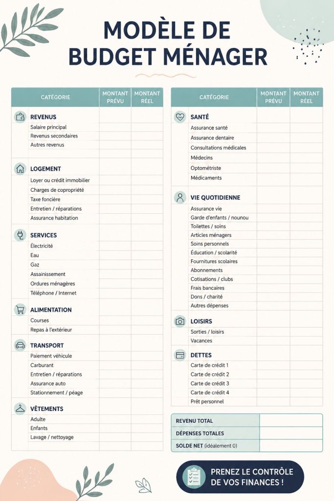 Modèle de budget familial simple et pratique, idéal pour la gestion des finances.