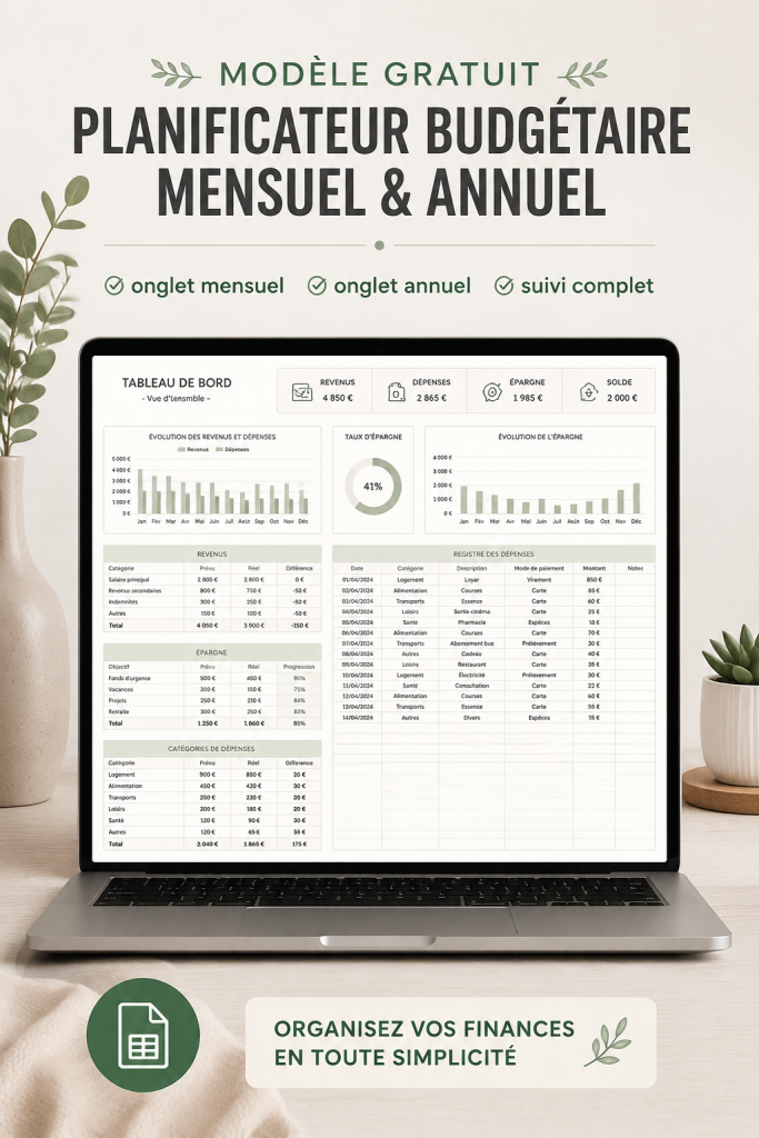 Capture d'écran d'un modèle de budget Google Sheets gratuit, montrant les catégories de dépenses et les revenus.