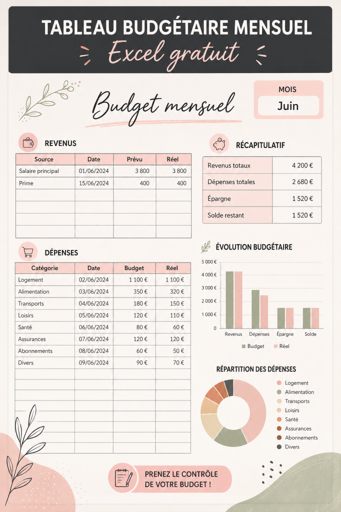 Modèle de budget gratuit en Excel pour gérer ses finances mensuelles
