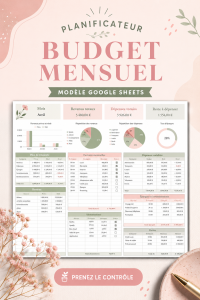Modèle de planificateur de budget mensuel sur Google Sheets avec des graphiques colorés