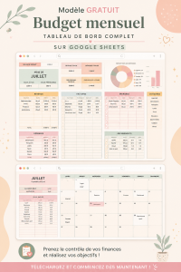 Modèle de budget mensuel sur Google Sheets affiché sur un ordinateur.