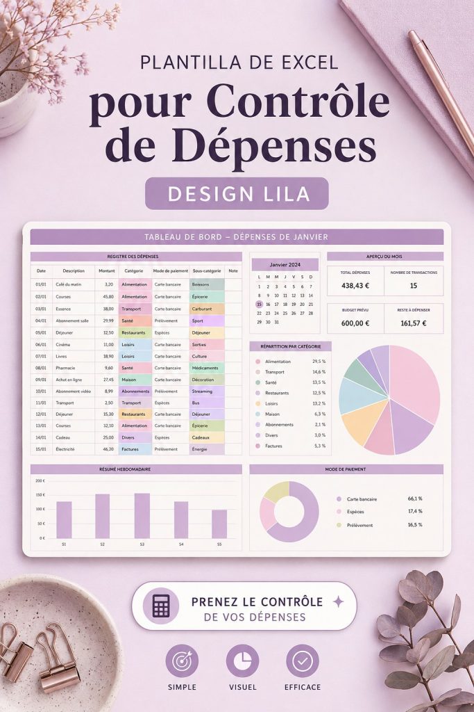 Un modèle Excel affichant un tableau de gestion de dépenses, idéal pour les femmes.