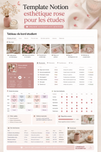 Capture d'écran d'un modèle Notion esthétique en rose pour les étudiantes.