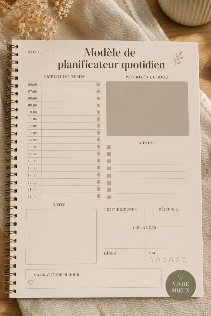Modèle de planning quotidien pour organiser sa vie