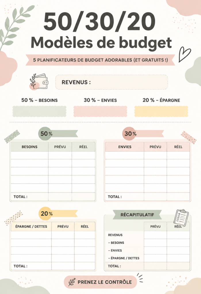 Illustration de 5 modèles de budget attrayants et pratiques pour les finances personnelles.