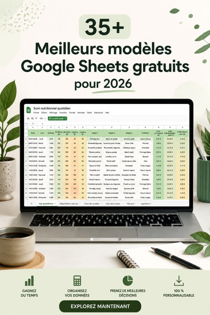 Variété de modèles Google Sheets montrant des tableaux organisés et intuitifs.