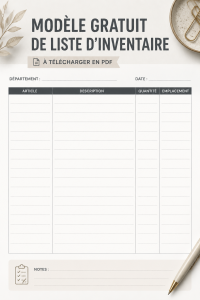 Modèle de liste d'inventaire prêt à imprimer, idéal pour l'organisation personnelle.