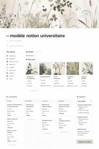 Un aperçu de modèles Notion affichés à l'écran, montrant une interface claire et organisée.