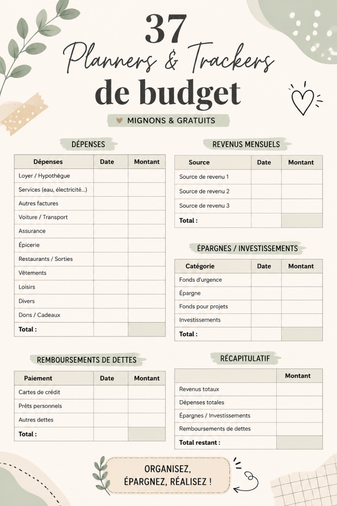 Modèles de planificateurs de budget colorés et pratiques pour gérer ses finances