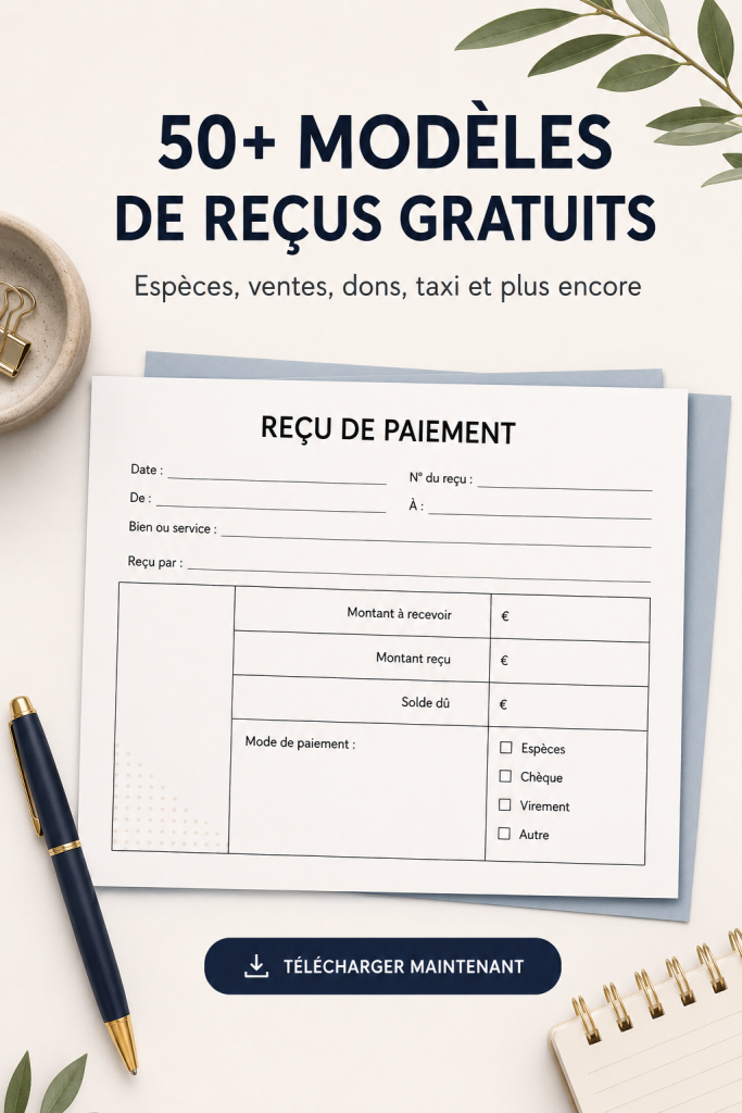 Un aperçu de différents modèles de reçus gratuits sur un fond coloré.