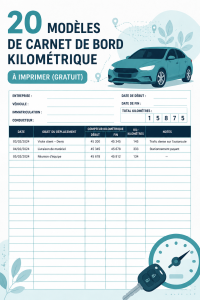 Modèles imprimables de registres de kilométrage sur une table en bois