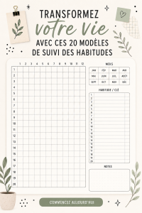 Modèles de suivi d'habitudes sur une table en bois avec des accessoires d'écriture