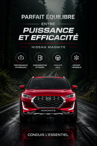 Vue de la Nissan Magnite, une voiture puissante et efficace sur la route.
