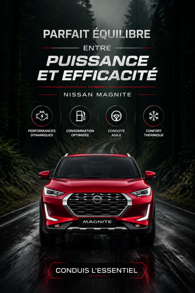 Vue de la Nissan Magnite, une voiture puissante et efficace sur la route.
