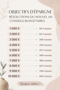 Femme souriante planifiant son budget et ses objectifs d'épargne pour 2024.