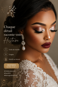 Manicure de mariée élégante avec des motifs floraux et pailletés.
