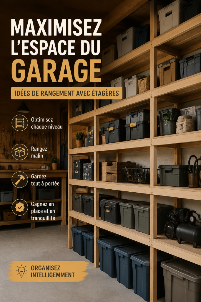 Espace garage organisé avec étagères pratiques et fonctionnelles