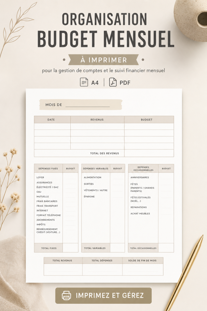 Modèle de budget mensuel imprimable pour une gestion financière simple