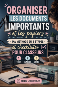 Un bureau bien organisé avec des documents classés dans un classeur coloré