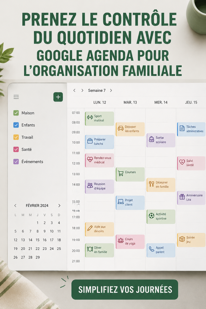 Capture d'écran de Google Calendar montrant un emploi du temps familial bien organisé.