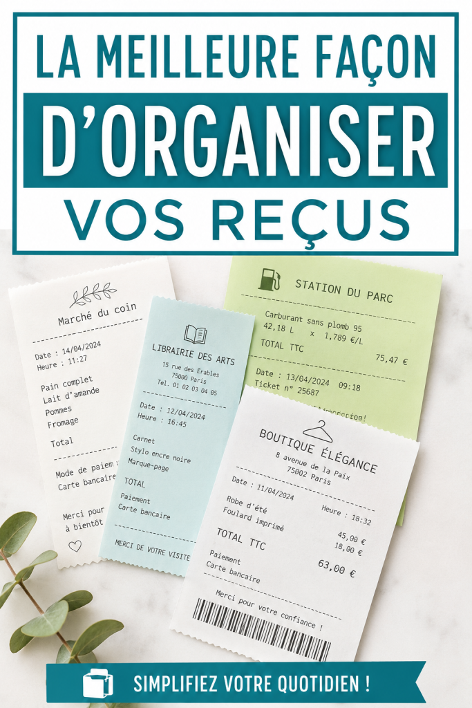 Image d'un bureau bien rangé avec des reçus organisés