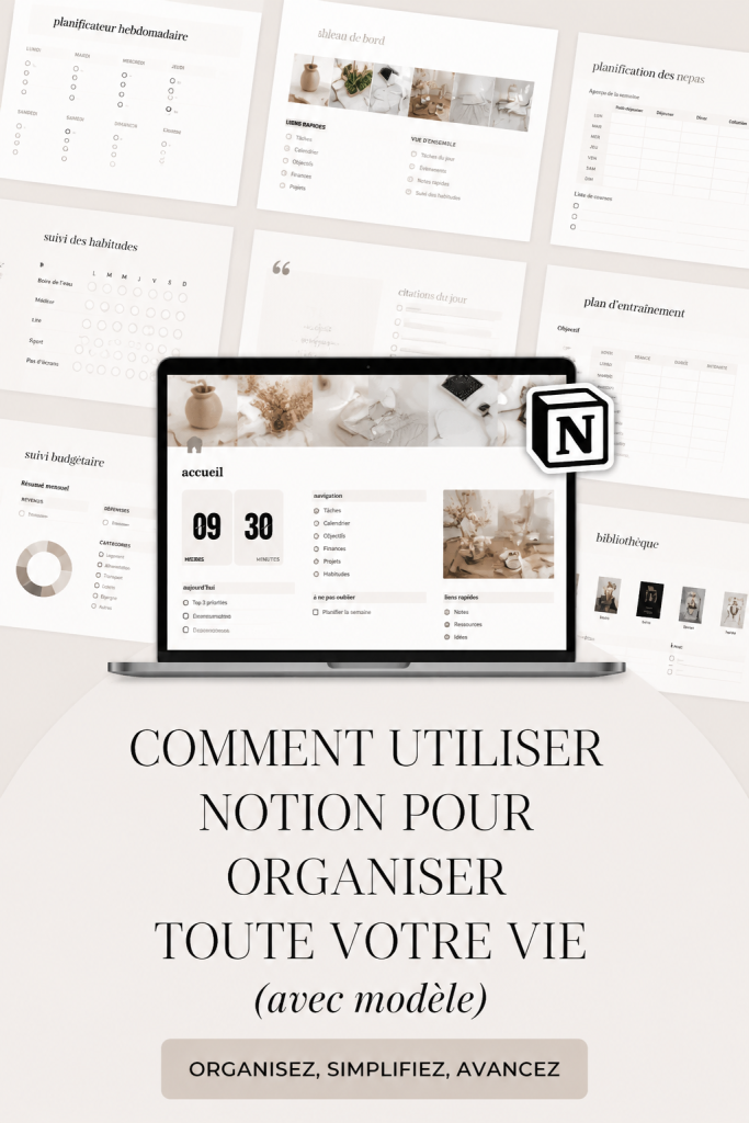Femme travaillant sur son ordinateur avec Notion ouvert, planifiant son emploi du temps.