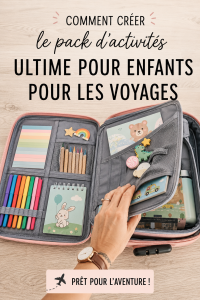 Pack d'activités coloré pour enfants prêt à être emporté en voyage.