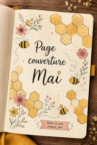 Idée de page de couverture de mai avec des éléments floraux et colorés.