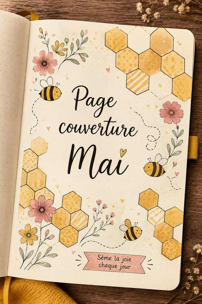 Idée de page de couverture de mai avec des éléments floraux et colorés.